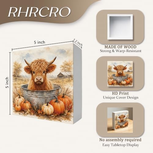 Rustic Fall Highland Cow Decor Wooden Box Sign - color: Fall-18
