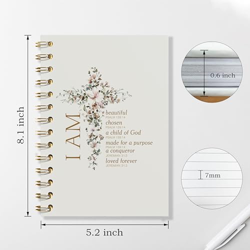 WFSM Inspirational Notebook - Christian Gifts, Daily Prayer Journal, Prayer Notebook, Spiral Bible Notebook, Christian Gifts Journal, Daily Prayer Journal, Christian Notebook for Women, 5.5x8.3 Inches - color: Flora Cross