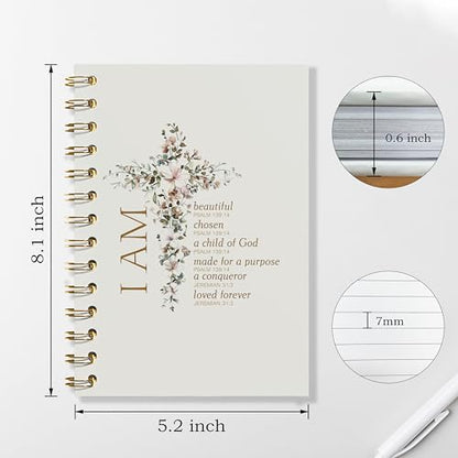 WFSM Inspirational Notebook - Christian Gifts, Daily Prayer Journal, Prayer Notebook, Spiral Bible Notebook, Christian Gifts Journal, Daily Prayer Journal, Christian Notebook for Women, 5.5x8.3 Inches - color: Flora Cross