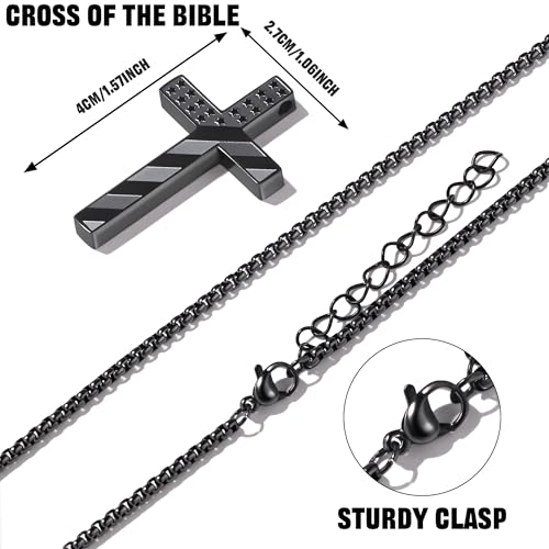Cross Necklace for Men Black Gold Silver American Flag Pendant Chain Bible Verse Stainless Steel Necklaces Mens Stocking Stuffers for Christmas Christian Gifts - color: black, style: 29:11-