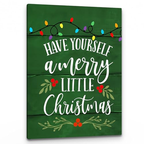 PHAMTE Have Yourself A Merry Little Christmas Wall Art, Green Farmhouse Rustic Print Framed Canvas Painting Artwork Kids Room Playroom Decor 11x14 In - color: green, size: 14"L x 11"W