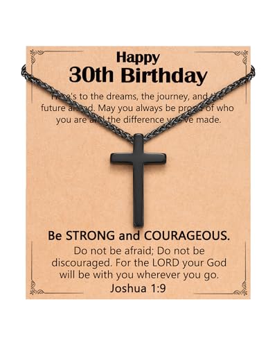 Birthday Gift Cross Necklace for Boy 8–30 Year Old with Joshua Card - style: 30th birthday