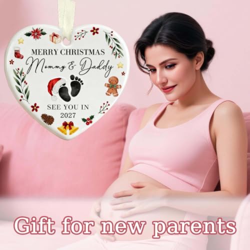 Merry for Expecting Parents - Expecting Parents to Be Unique Gifts - Baby Pregnancy Announcement Gift for Husband, Family, Grandparents - Baby Pregnancy Announcement Ornament 2027 - color: Mommy & Daddy-2027