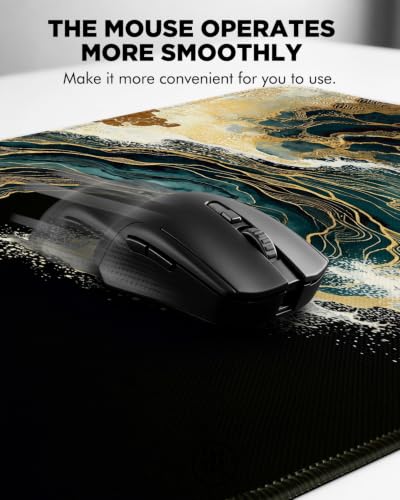 Mouse Pad, Desk Mat, 31.5x11.8in Large Mousepad, Blue Gold Waves - color: Blue Gold Waves