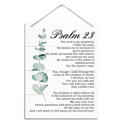 Rustic Hanging Wood Plaque - Psalm 23 Sign, Modern Farmhouse & Home Office Decor, Christian Gift & Housewarming Idea - color: Psalm 23