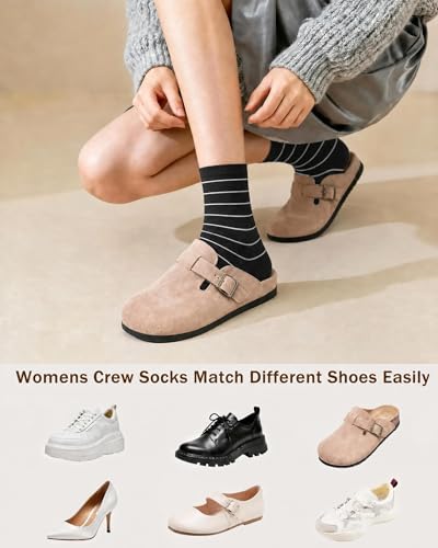 6 Pairs Crew Socks for Women, Soft Cute Funny Cotton Socks - color: Nocturne Melody