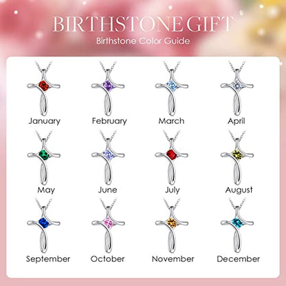 Cross Necklace for Women 925 Sterling Silver Birthstone Necklace for Women - color: 01-Jan-Garnet