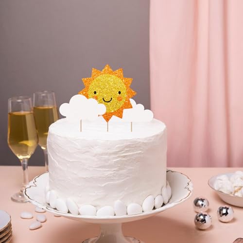 Sunshine Cake Topper, Sunshine Baby Shower Cake Decor, Gold Glitter Smile Sun and Cloud Cake Topper for Boy Girl, You are My Sunshine Birthday Party Decoration - style: Sun