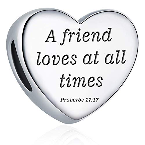 Heart Charm Fit Pandora Charms Bracelet Christian Bible Verse Charm Prayer Faith Religious Charms Gifts for Women - style: A friend loves at all times Proverbs 17:17