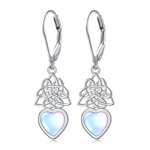 925 Sterling Silver Filigree Dangle Drop Leverback Teardrop Earrings - color: celtic knot moonstone