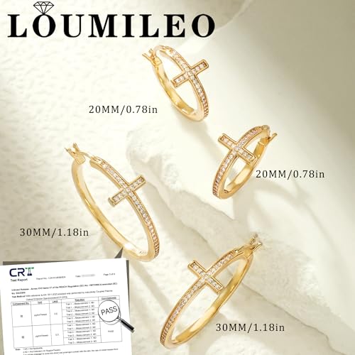 LOUMILEO Sterling Silver Cross Hoop Earrings for Women Rhinestone 20-40MM - color: Gold 40MM