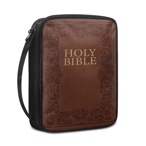 HOLY Bible Pattern Bible Cover for Men Women,Brown Carrying Book Case Church Bag with Handle - color: Holy Bible-brown
