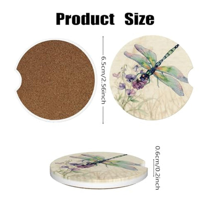 Ceramic Car Cup Coasters 2PCS - Dragonfly - color: Dragonfly