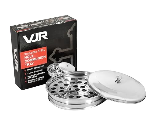 Church Communion Bundle, 40-Cup Silver Stainless Steel Communion Tray with Lid and 33 Oz Push-Button Cup Filler Dispenser, Reusable Serving Set for Church Wine or Juice