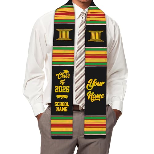 MDPrints Global Kente Graduation Sash 2026, Black Girl Magic Graduation Sash 2026, Class of 2026 Graduation Gift - color: Kente Dk01
