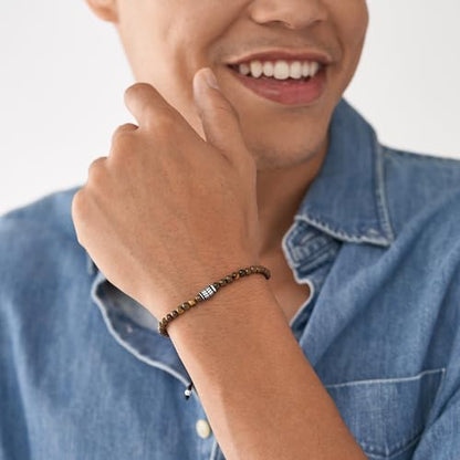 Fossil Men's Beaded Bracelet - color: Tigers Eye/Brown