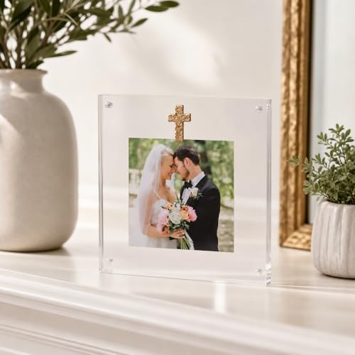 Mud Pie Acrylic Frame With Gold Cross; 6 1/2" x 7"