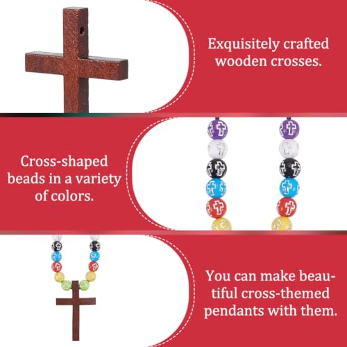 WEBEEDY 333 Pcs Wooden Cross Necklace DIY Christian Cross Rosary Bracelet Necklace Making with Colorful Beads for Rosary Making Jewelry Making Christian Gifts