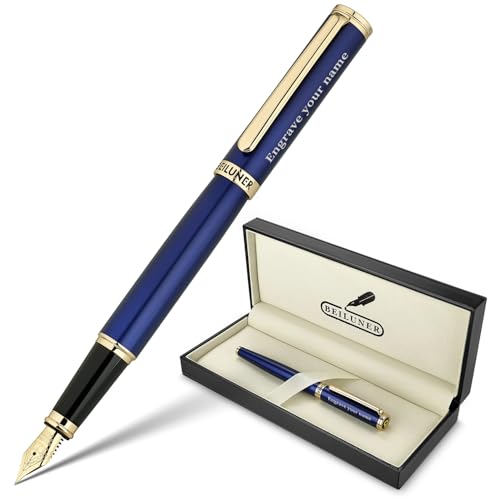 BEILUNER Blue Personalized Fountain Pen,Stunning Luxury Lacquer,24K Gilded Nib(Fine),Gorgeous 24K Gold Finish, Ink Converter,Fancy Gift for Men&Women-Elegant, Graduation,Nice Pens for Writing - color: ,Blue with Gold (Personalized), style: Fine Nib