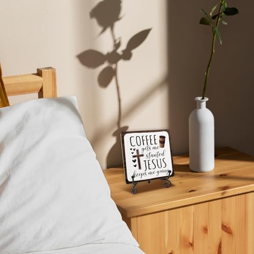 Wooden Christian Plaque Sign With Stand - Spiritual Decor for Coffee Table, Coffee Station or Corner - style: D