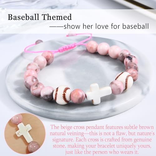 Baseball/Basketball/Soccer/Softball/Volleyball Bracelet for Girls Women- Cross Charm Beaded Bracelets, Christmas Birthday Easter Graduation Gifts for Daughter Granddaughter Niece Sister Coach - style: Baseball