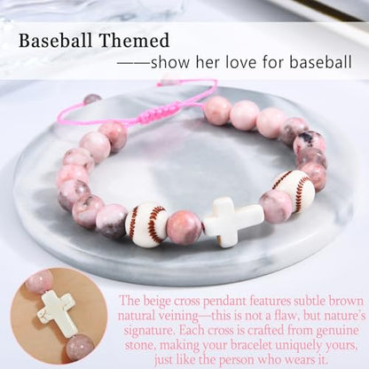 Baseball/Basketball/Soccer/Softball/Volleyball Bracelet for Girls Women- Cross Charm Beaded Bracelets, Christmas Birthday Easter Graduation Gifts for Daughter Granddaughter Niece Sister Coach - style: Baseball