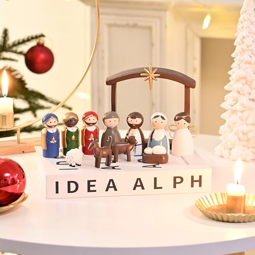 AOMOONOA Small Nativity Set for Kids, 12Pcs Cute Resin Nativity Figurines - color: Mixed Color