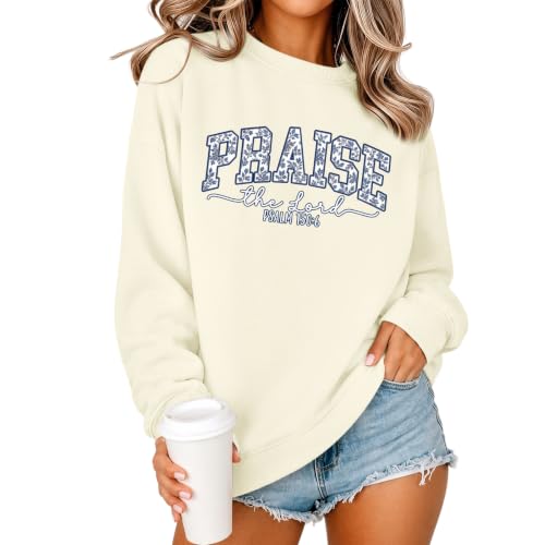 Womens Christian Jesus Sweatshirts Praise the Lord Bible Verse Hoodie Faith Religous God Graphic Long Sleeve Shirts - color: Apricot, size: Small