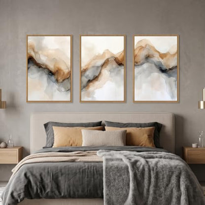 Abstract Neutral Watercolor Framed Canvas Wall Art Set -16"×24" x3 - color: Abstract Neutral Wall Art, size: 16"L x 24"W