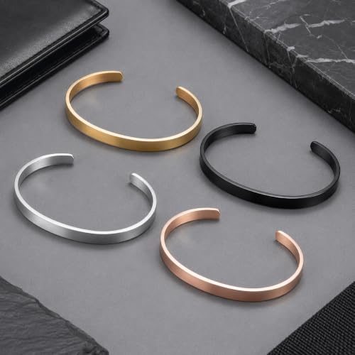 Stainless Steel Cuff Bracelet for Men, Adjustable Open Metal Bangle Bracelet, Minimalist Mens Jewelry Gift - color: gold
