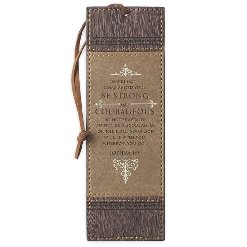 Christian Art Gifts Faux Leather Scripture Bookmark: Strong and Courageous - color: Brown - Courageous #2, size: 6.5 by 2.2 inches