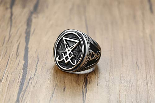 VNOX Sigil of Lucifer Seal of Satan Symbol Signet Ring Band for Men Boys,Talisman Amulet Jewelry - color: Silver-Lucifer
