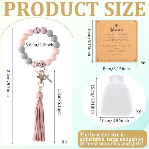 gisgfim 6 Sets Christian Silicone Wristlet Keychain Bracelet With Cross