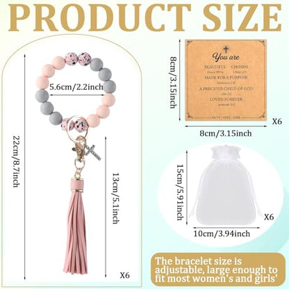 gisgfim 6 Sets Christian Silicone Wristlet Keychain Bracelet With Cross