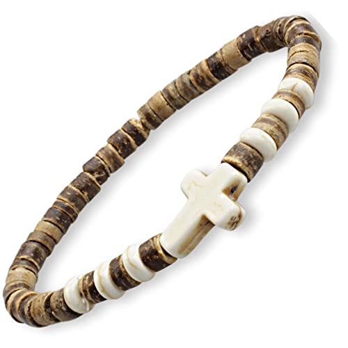 Wood Beaded Cross Bracelet for Men: Confirmation Gifts for Teens First Communion Religious Cross Statement - style: Surfer