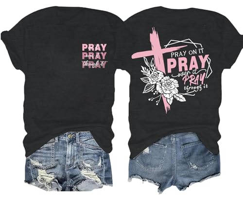 Christian Shirts for Women Faith Bible Verse Shirt Pray Graphic Tops - color: Black-1, size: Large