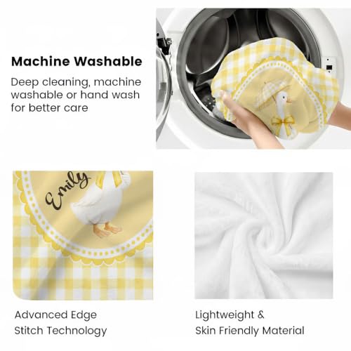 Personalized Goose Baby Blanket, Yellow Gingham Throw Gift - color: #Ver8