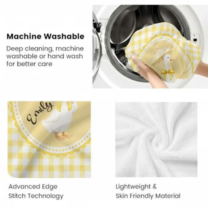 Personalized Goose Baby Blanket, Yellow Gingham Throw Gift - color: #Ver8