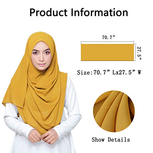 LMVERNA Solid Color Bubble Chiffon Scarf for Women Fashion Soft Hijab Long Scarfs Wrap Scarves - color: Gold