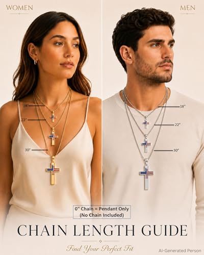 American Flag Cross Necklace for Men - color: Elegant Silver