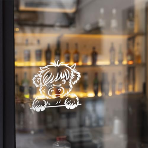 1 Pcs Cute Highland Cow Car Sticker – Funny Cow Peeking UV DTF Vinyl Decal Waterproof for Car Window, Truck, Laptop, Farm Animal Humor Sticker Gift for Farmers, Drivers, Animal Lovers 8" - color: Cow