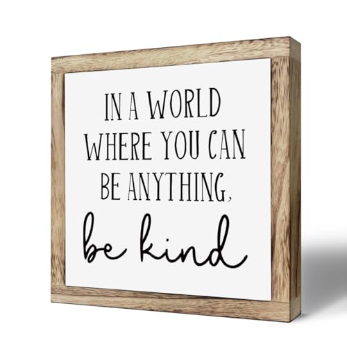 Inspirational Wood Decor, Home Office Decor, Be Kinds Sign, Wooden Plaques Box Signs 9.8 * 9.8, Farmhouse Decor for Table Shelf, Motivational Signs, In A World Where You Can Be Anything Sign - color: Christian 15