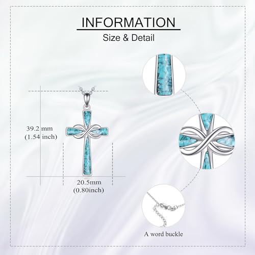 Infinity Cross Necklace S925 Sterling Silver Turquoise/Wooden/Opal/Abalone Cross Pendant Necklaces Christian Jewelry Gifts For Women - style: Turquoise