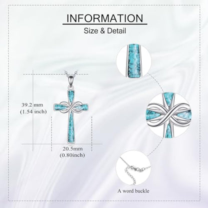Infinity Cross Necklace S925 Sterling Silver Turquoise/Wooden/Opal/Abalone Cross Pendant Necklaces Christian Jewelry Gifts For Women - style: Turquoise