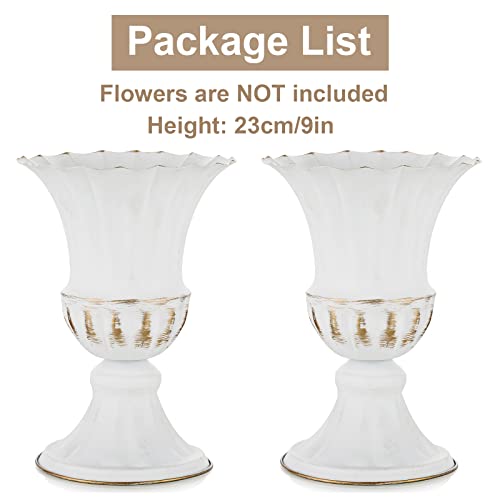 Sziqiqi White Metal Vase for Centerpiece, Table Flower Arrangements, 2Pcs - color: White, size: 9in-2pcs