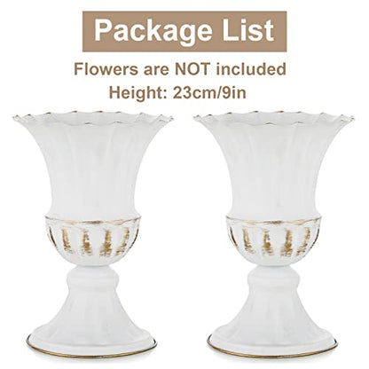 Sziqiqi White Metal Vase for Centerpiece, Table Flower Arrangements, 2Pcs - color: White, size: 9in-2pcs