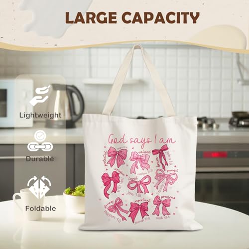 God Says You are Christian Canvas Tote Bags for Women, Inspirational Christian Gifts for Women - color: God Says I Am