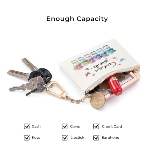 Christian Floral Keychain Coin Purse for Women Small Change Pouch - color: Inspirationa Floral