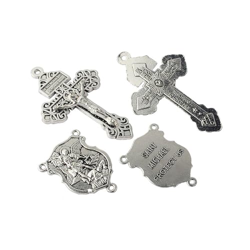 Catholic Rosary For Men & Women - 22.5" Rosary Necklace From The Holy Land Of Jerusalem - Catholic Rosary With Olive Wood & Mother of Pearl Rosary Beads & Crucifix Dangle - color: Saint Michael