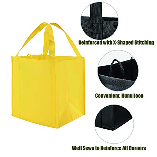NERUB Set of 10 Reusable Grocery Bags Heavy Duty Shopping Bags Large Grocery Totes with Reinforced Bottom Super Sturdy Handles, Yellow - color: Yellow